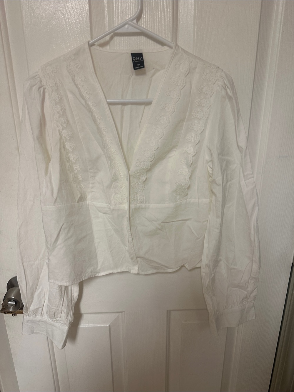 Oasis White Lace-Trim V-Neck Blouse